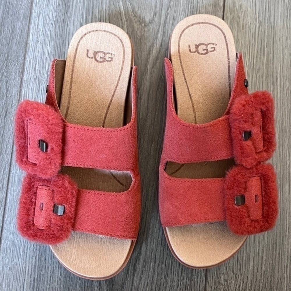 UGG Fluff Indio Flat Sandal In Red Rock Size US 5 - Picture 7 of 12